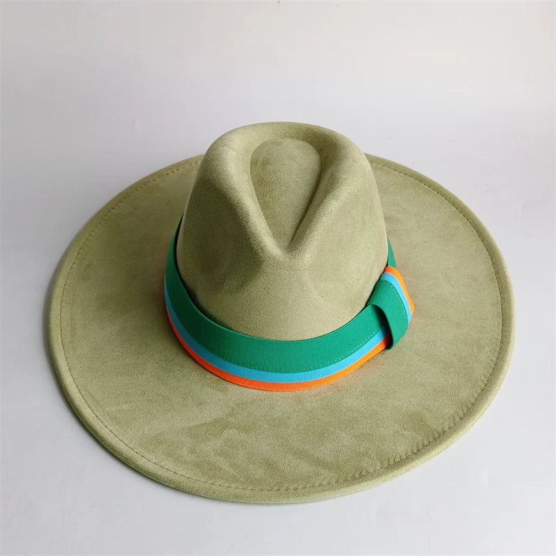 Suede Fedora Hat Wide Brim — Grayish Brown | KIMLUD