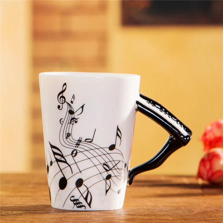 Ceramic Music Mug With Guitar Handle — White | KIMLUD