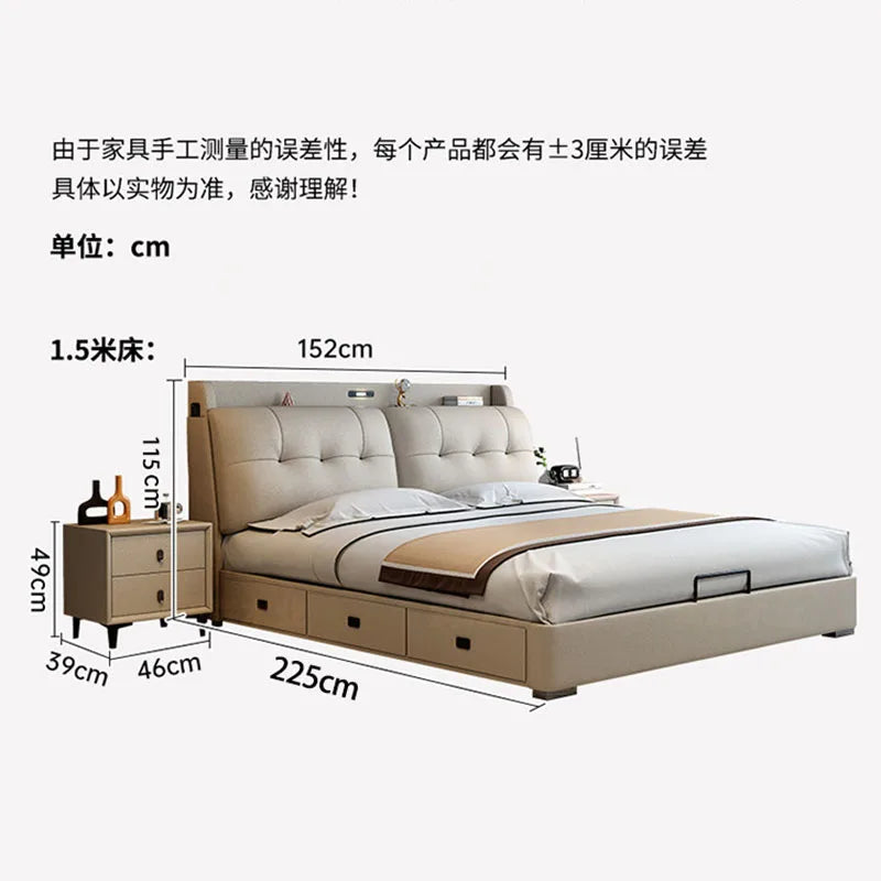 Minimalist Upholstered Bed Frame With Storage — Cream Beige | KIMLUD