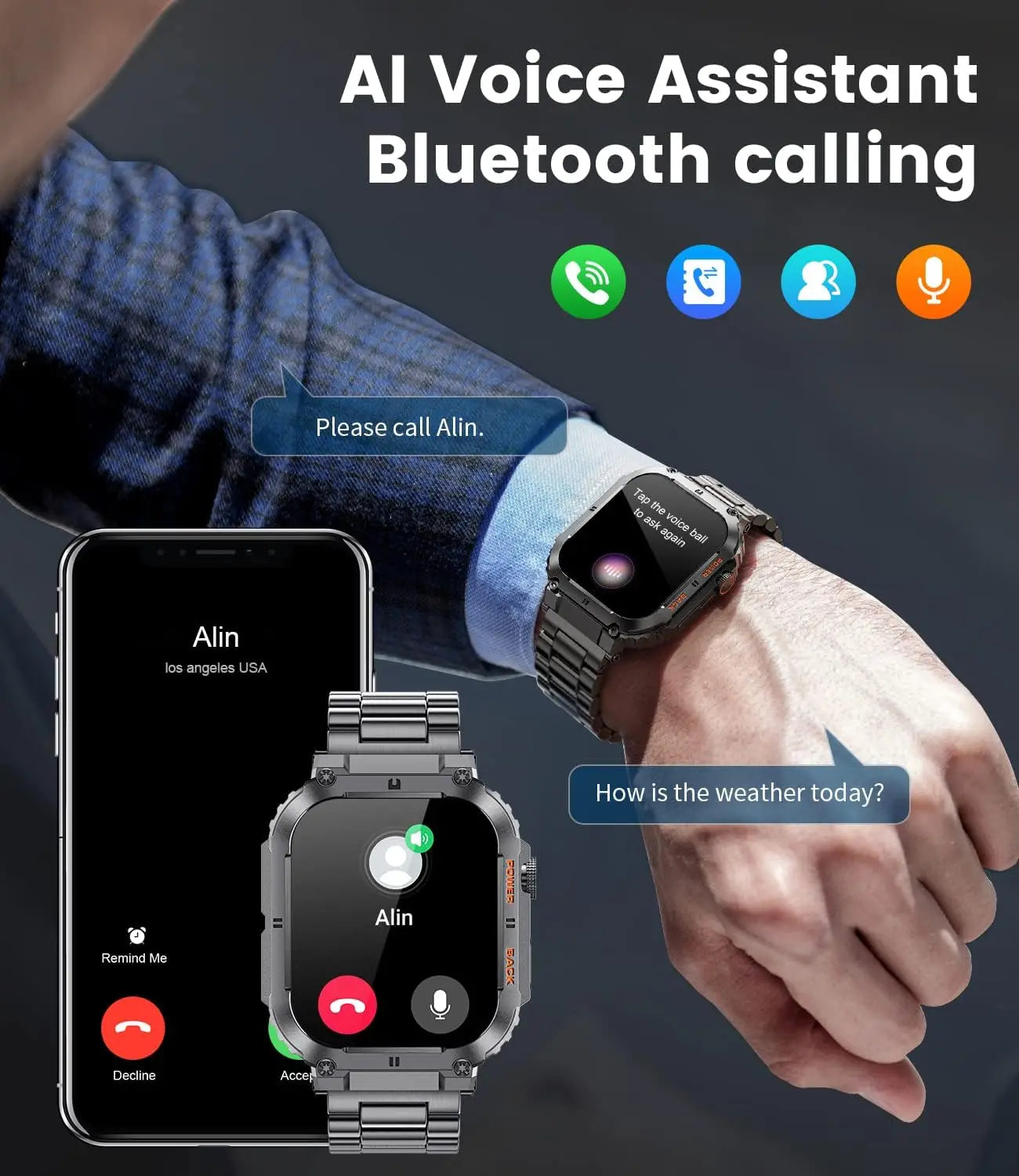 LIGE Outdoor Sports Fitness Smartwatch For Men 1.96 Inch Screen Bluetooth Calling Waterproof Watches Blood Oxygen Reloj Hombre