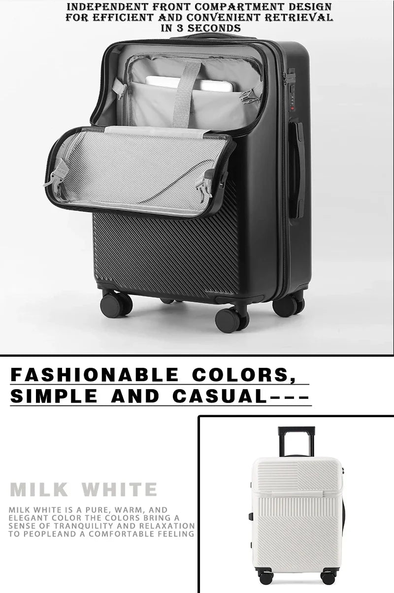 Polycarbonate Carry-On Luggage 20-Inch Lightweight With Cup Holder — Metallic Silver | KIMLUD
