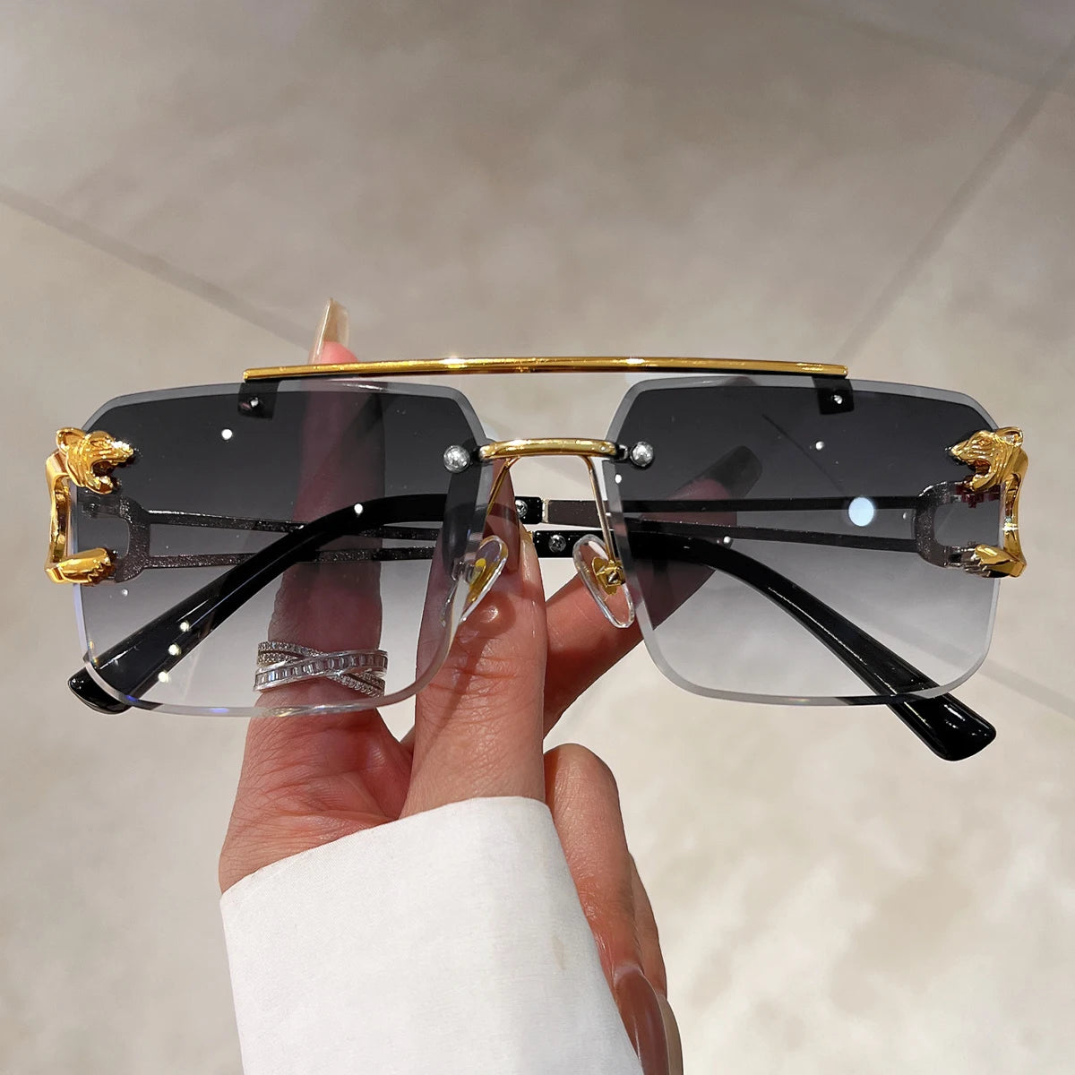 Rimless Sunglasses Oversized Square — Blue Gradient | KIMLUD