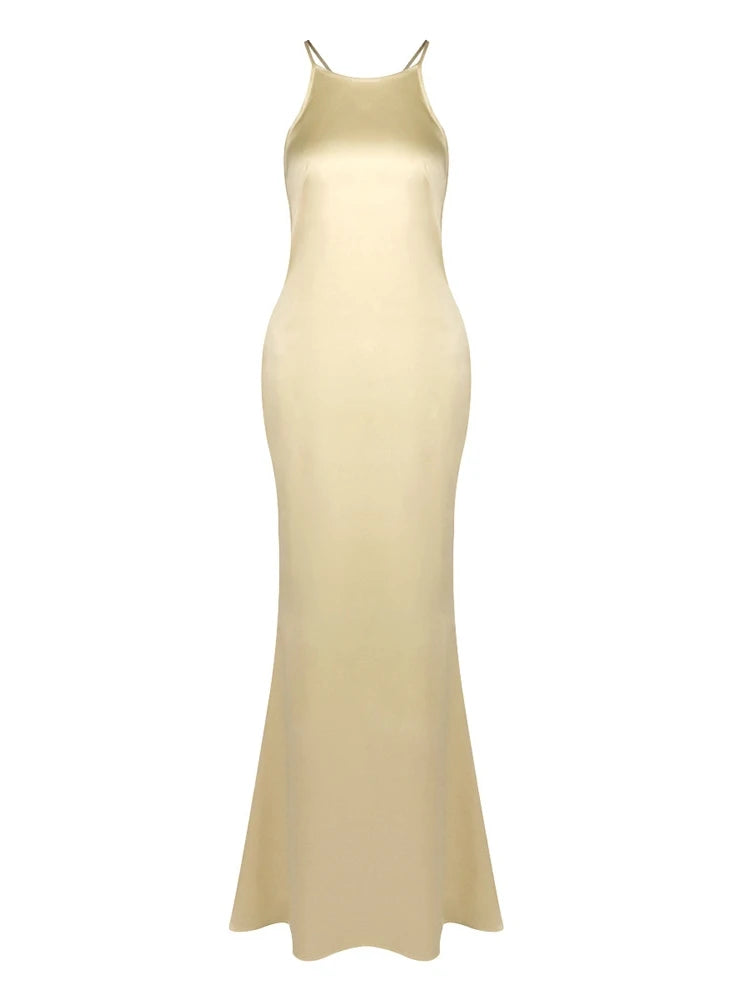 Evening Dress – Halter Neck – Polyester – Black | KIMLUD