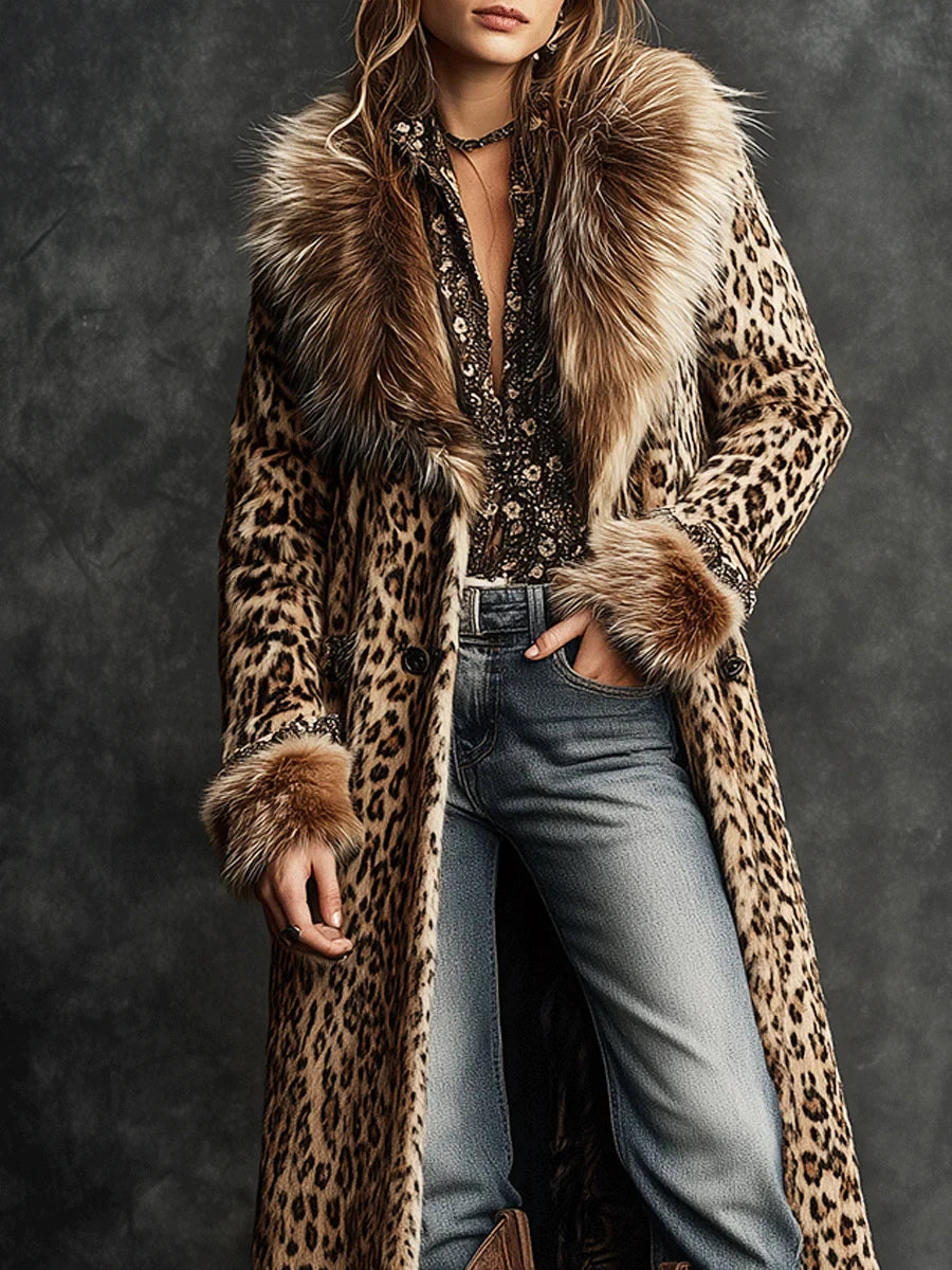Faux Fur Coat – Turndown Collar – Polyester – Brown | KIMLUD