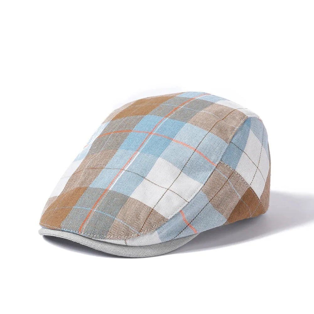 Newsboy Cap – Colorful Checkered Pattern – Polyester – Multicolor | KIMLUD