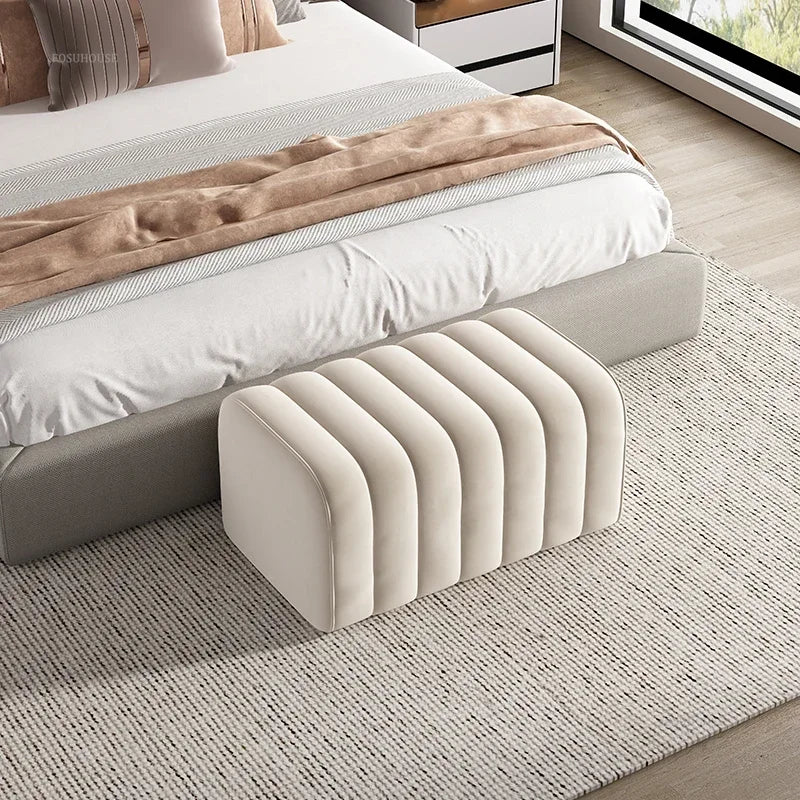 Nordic Minimalist Fabric Stool Shoe-Changing Hallway Bench With Soft Padded Seat — Light Gray | KIMLUD