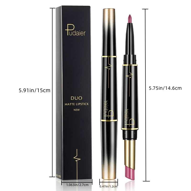 Double Ended Lip Liner and Lipstick 2 in 1, Waterproof Matte Long Lasting Smooth Lip Pen, Nude Lip Makeup for Women
