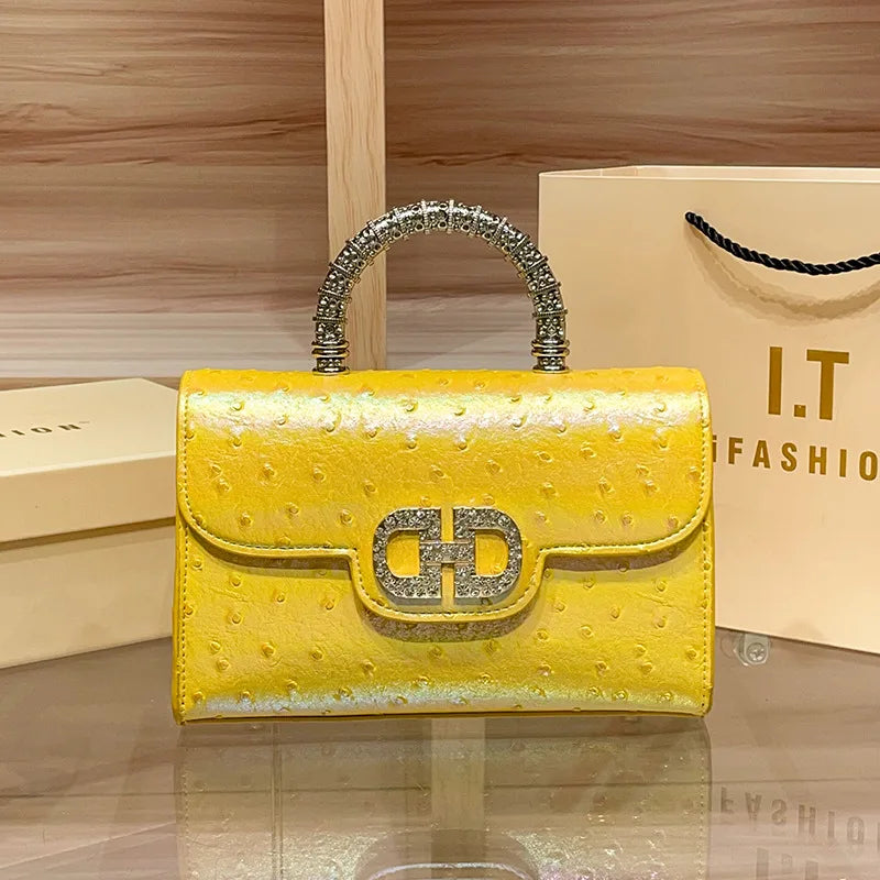 Ostrich-Pattern Single-Shoulder Crossbody Bag — Canary Yellow | KIMLUD