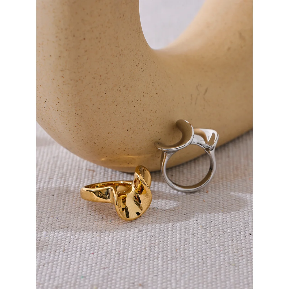 Yhpup Stylish Unique Stainless Steel Irregular Geometric Ring Personalized Smooth Metal Rust Proof Finger Jewelry Accessories - KIMLUD