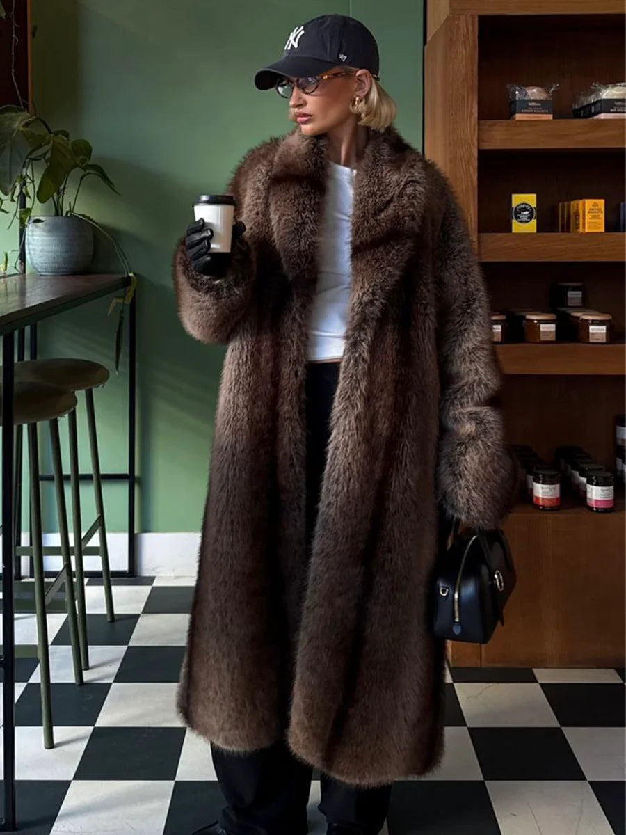 Faux Fur Coat – Gradient Stripes – Faux Fur – Brown Stripes Gradient | KIMLUD
