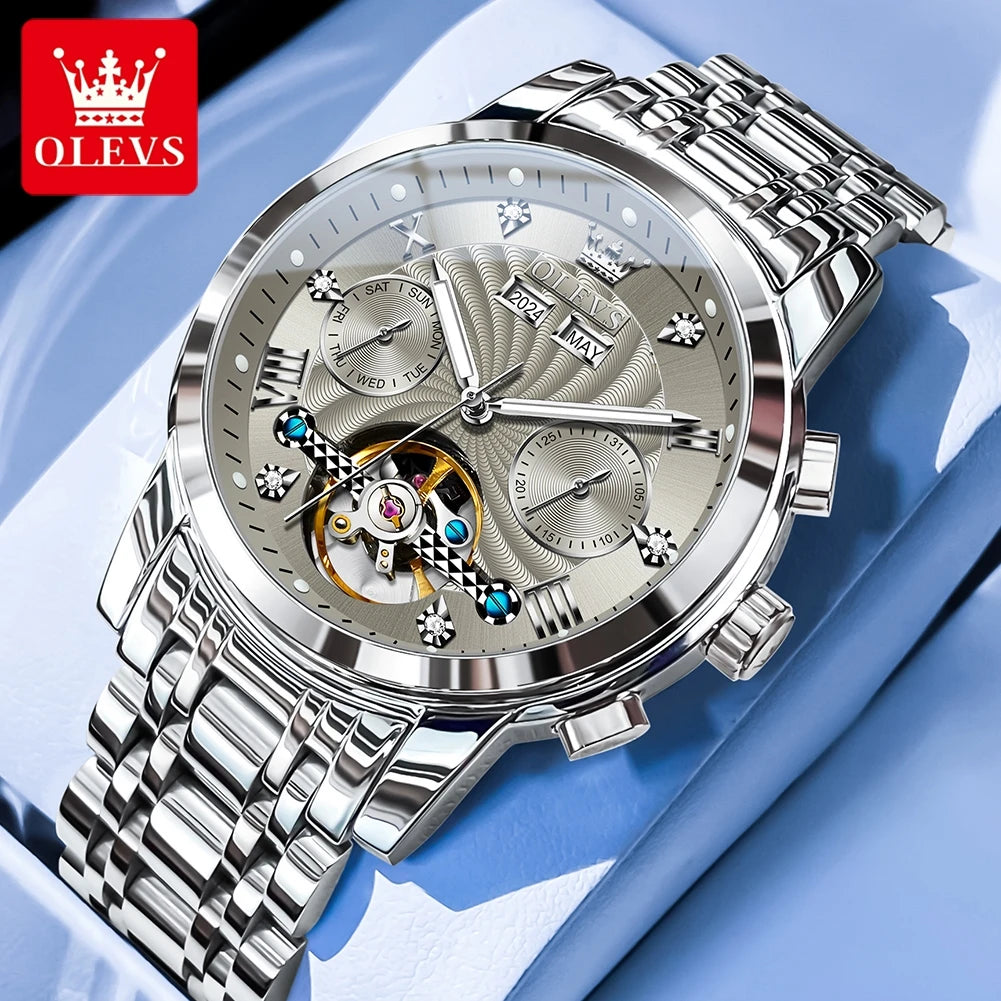 Skeleton Stainless Steel Watch Tourbillon — Silver | KIMLUD