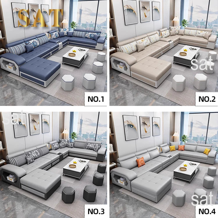 U-Shaped Fabric Sofa Set 7-Seater With Built-In Speakers — Cobalt Blue | KIMLUD