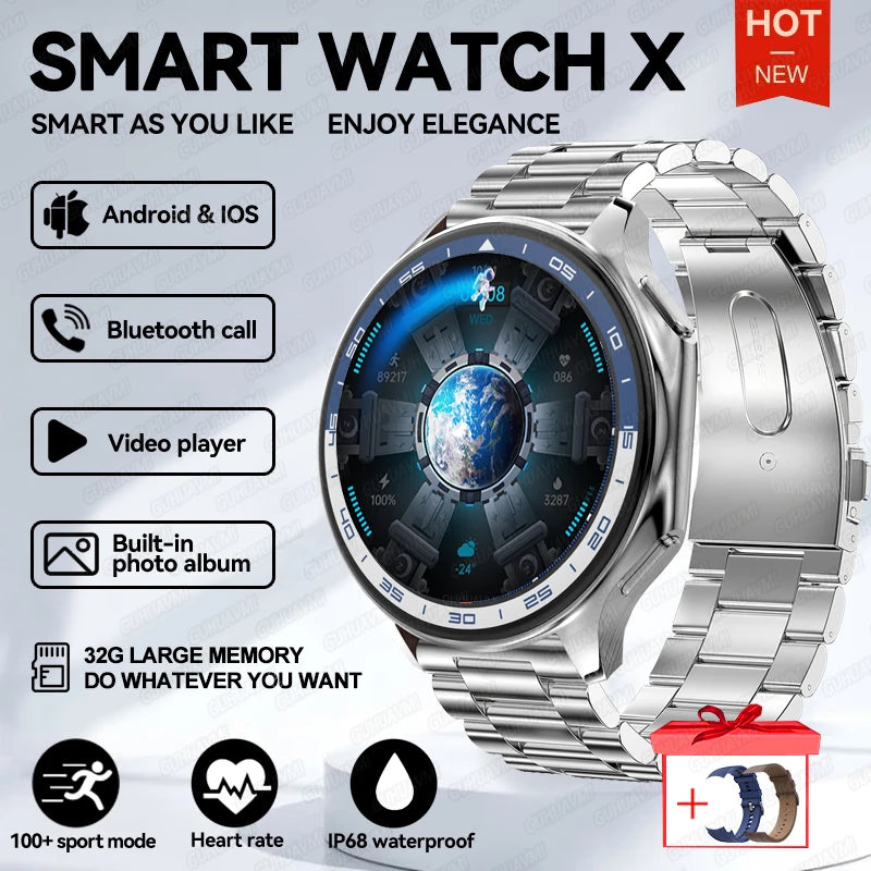 DT Watch X Smart Watch Men 466*466 AMOLED HD Screen 32gB Memory 3D Surround Vision Watch BT Call IP68 Waterproof Smartwatch Man