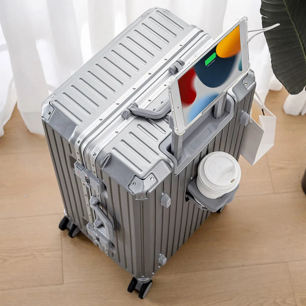 Aluminum Framed Luggage 30/32-Inch Large Cup and Phone Holder — Silver | KIMLUD
