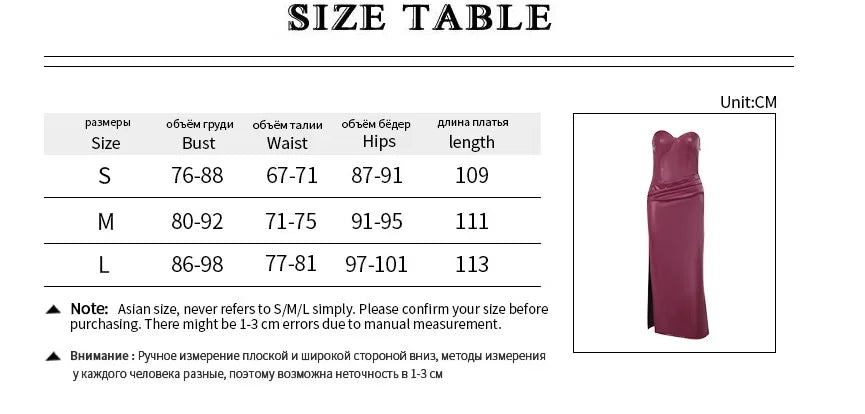 Vintage Leather Zipper Wrinkle Slim Bra Midi Dress Women Fashion Sleeveless Split High Waist Robes 2024 Lady Evening Party Wear - KIMLUD