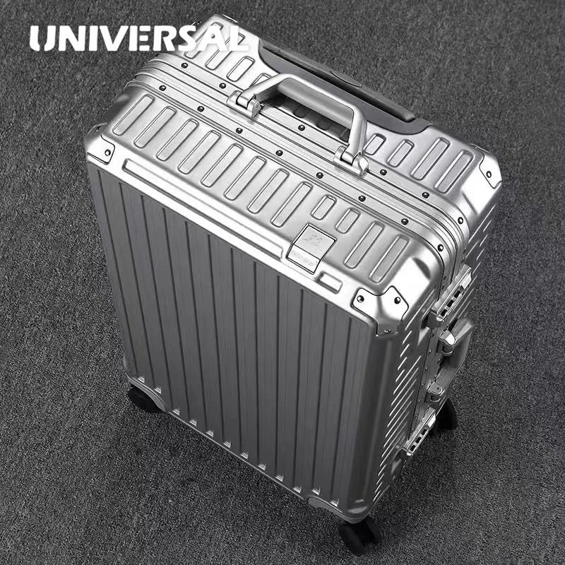 Aluminum-Frame Luggage Case With Universal Wheels Set — Black | KIMLUD