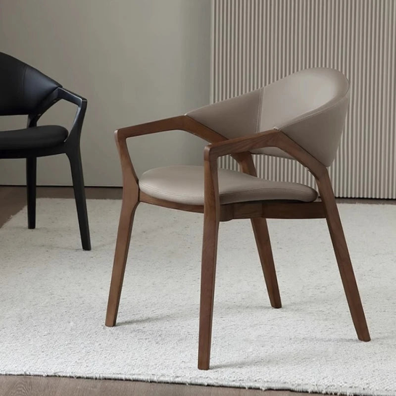 Nordic Chair Ivory Leather On Walnut Wood — Ivory | KIMLUD