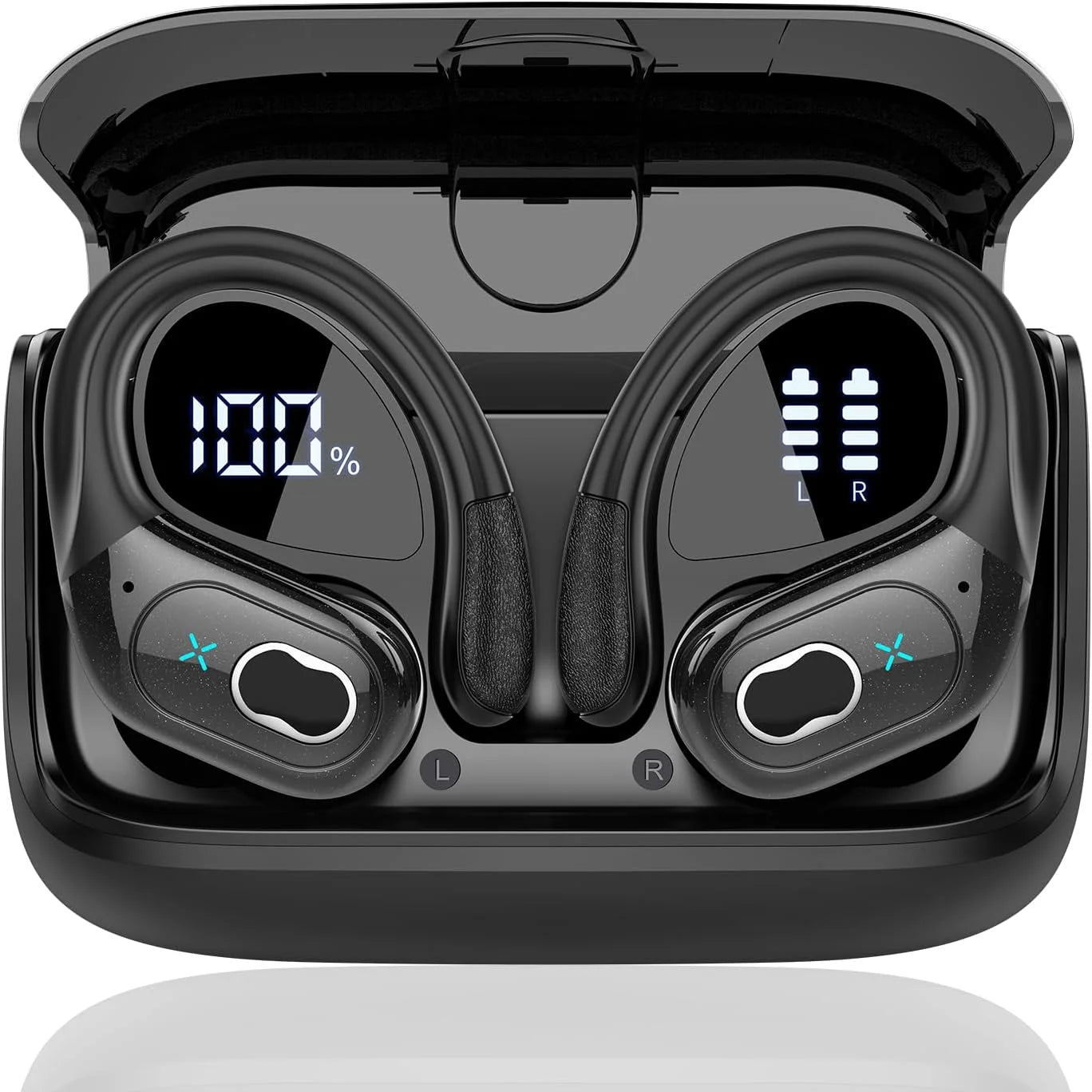Glossy Plastic True Wireless Sport Earbuds With LED Touch Controls And Auto Pairing — Black | KIMLUD