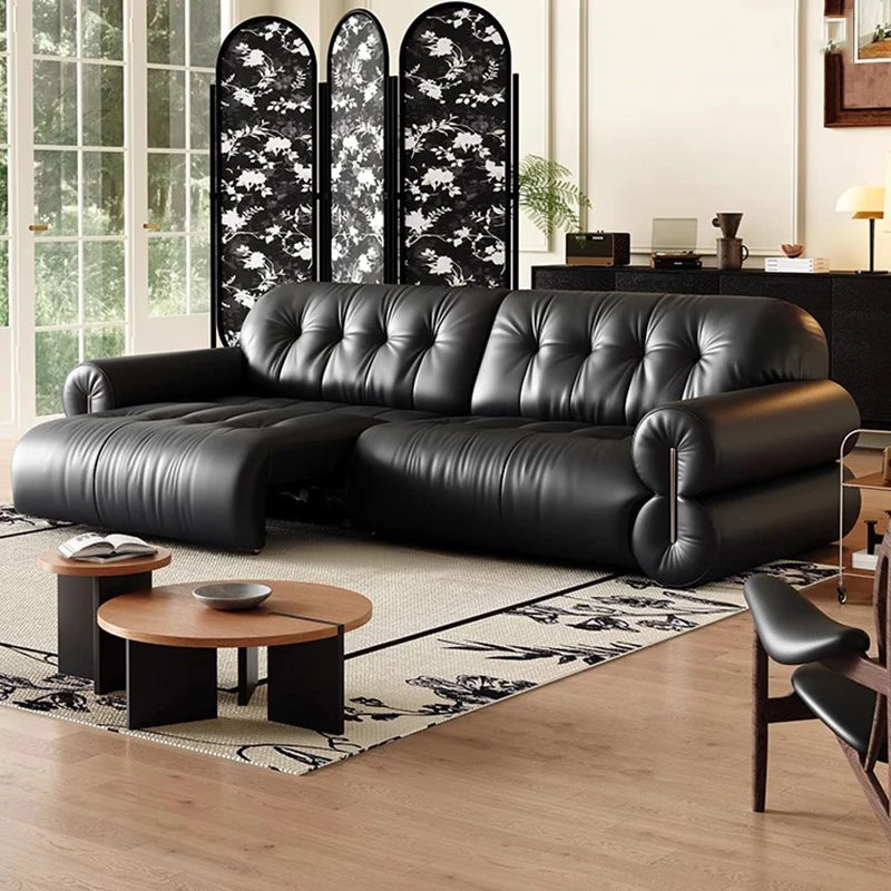 Leather Minimalist Modern Sectional Sofa With Smart Features — Black | KIMLUD
