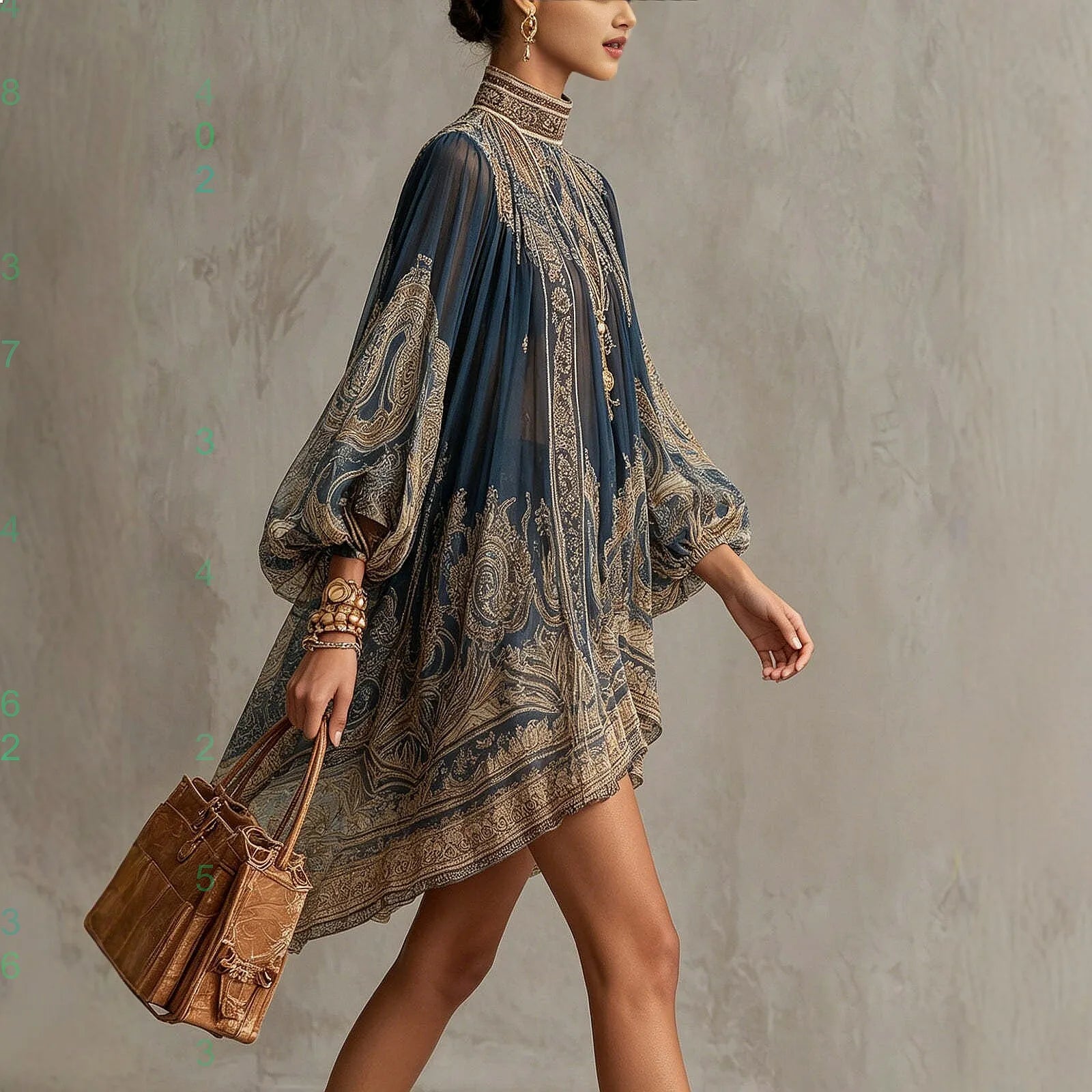 Elegant Chiffon Floral Maxi Dress — Navy Blue | KIMLUD