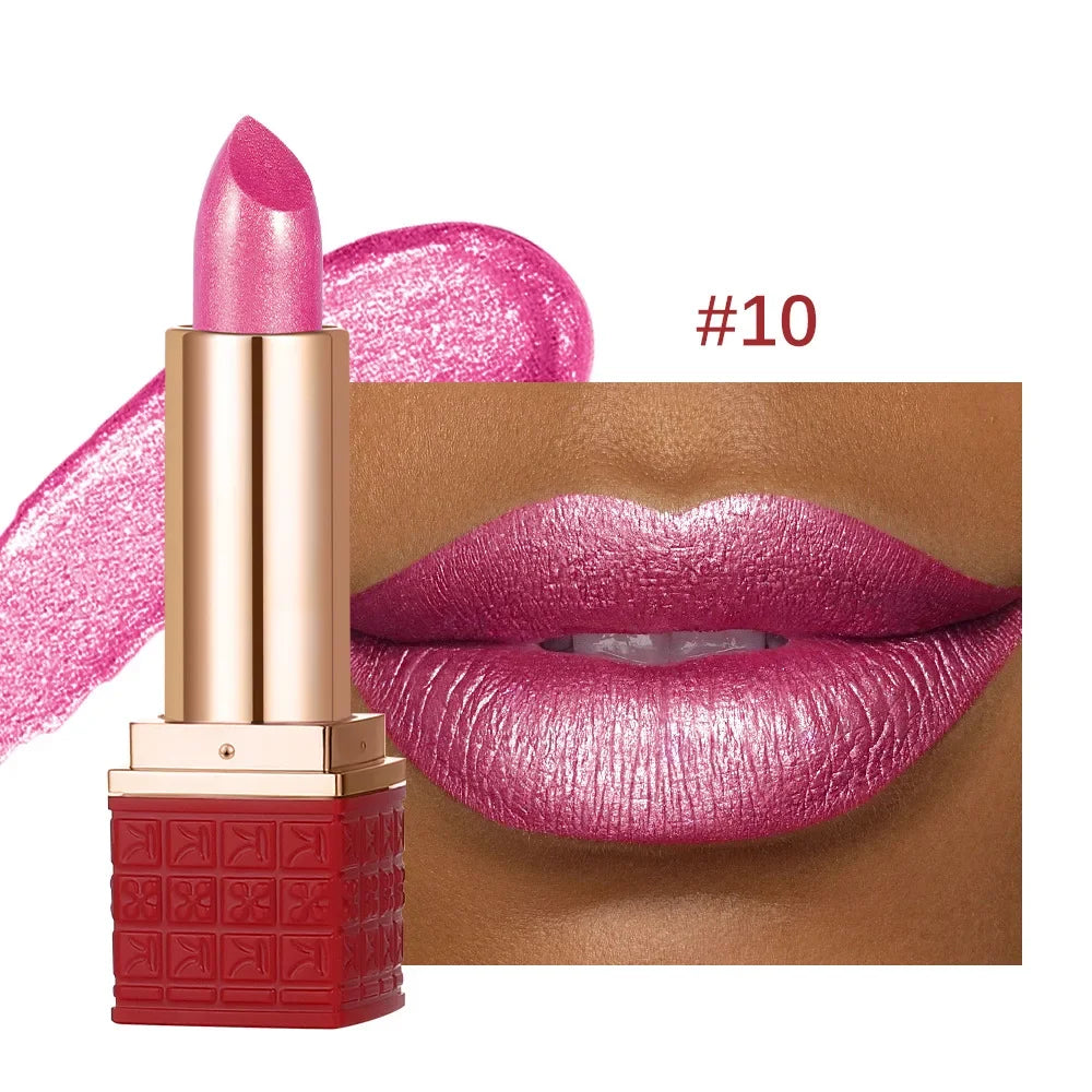 Metallic Lip Gloss Glitter Glaze Waterproof Long-Lasting — Bright Red | KIMLUD