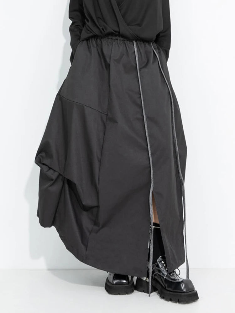 A-Line Skirt – High Elastic Waist – Polyester Cotton – Black | KIMLUD
