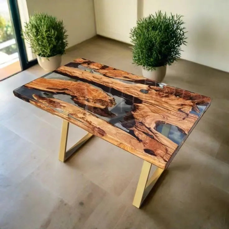 Walnut Solid River Epoxy Dining Table — Walnut | KIMLUD