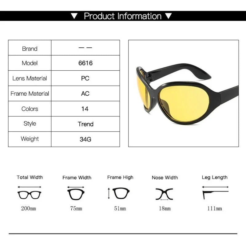 Oversized Y2K Sunglasses Wrap Around — Silver | KIMLUD