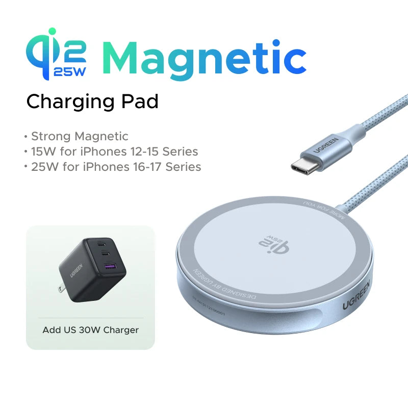 KIMLUD, UGREEN Magflow Qi2 25W Wireless Charger For iPhone 17 16 Pro Max Fast Charging Qi2 Certified Magsafe Phone Charging Pad, KIMLUD Womens Clothes
