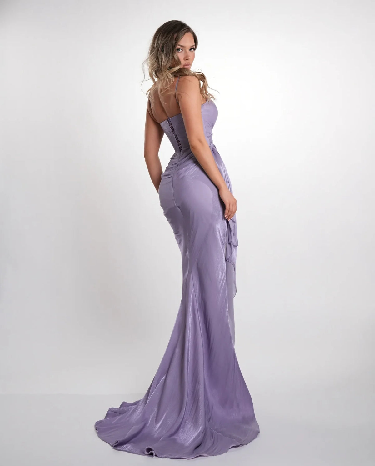 Mermaid Maxi Dress – Deep V Neck – Chiffon – Lavender | KIMLUD