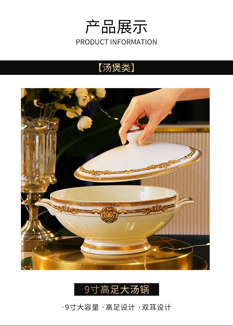 Gilded Bone China Dinnerware Set 60-Piece — Ivory | KIMLUD
