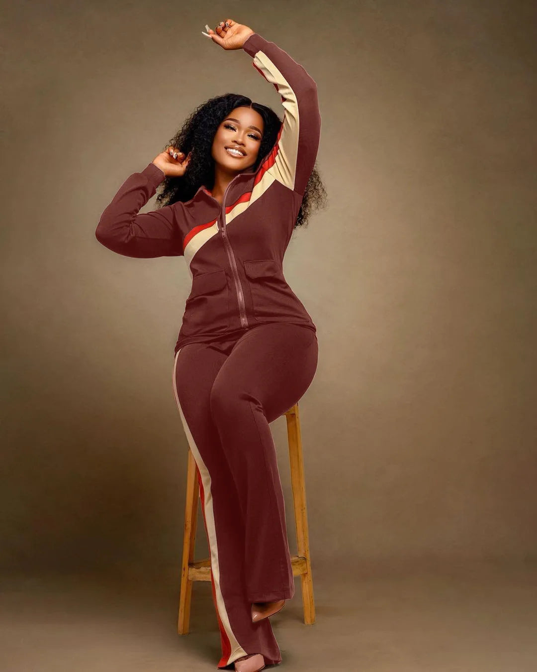 Women's Spor Two-ket Faion Set Long Sve Long Pants Winter Collection Adult Size Clothing Set with kets