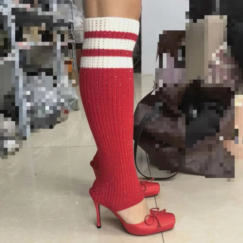 Knee-High Boots High-Heeled Square-Toe — Multicolor | KIMLUD