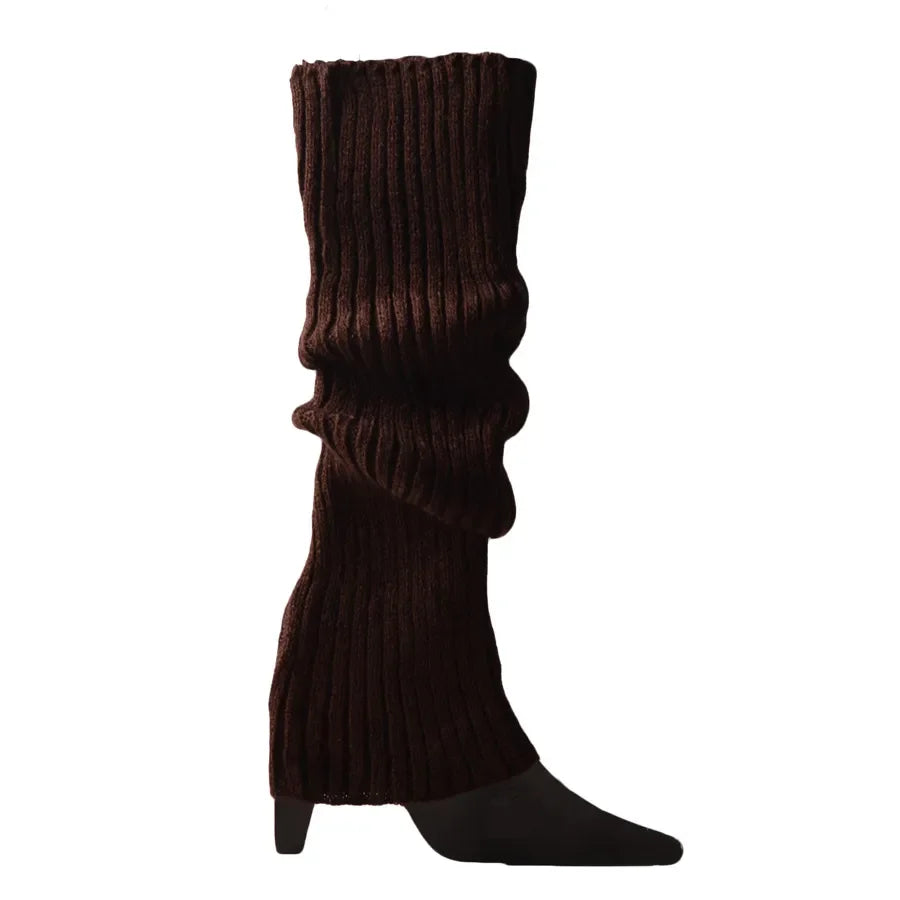 Knit Socks Neon Ribbed Leg Warmers — Black | KIMLUD