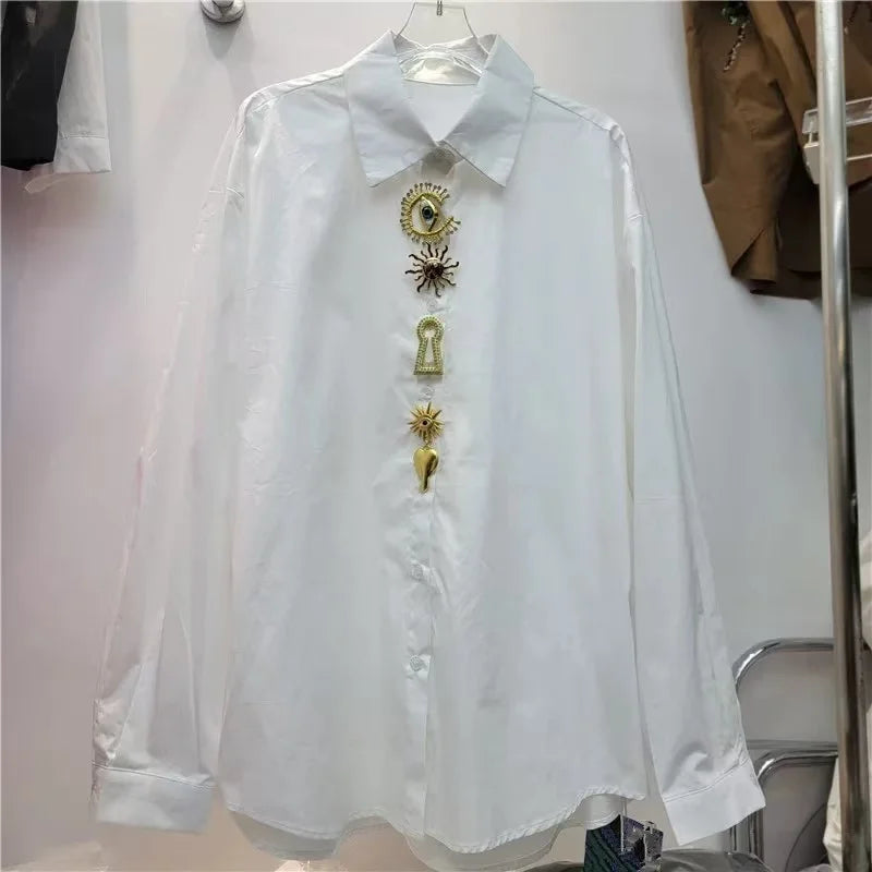 Blouse – Long Sleeve – Cotton – Turn-Down Collar | KIMLUD