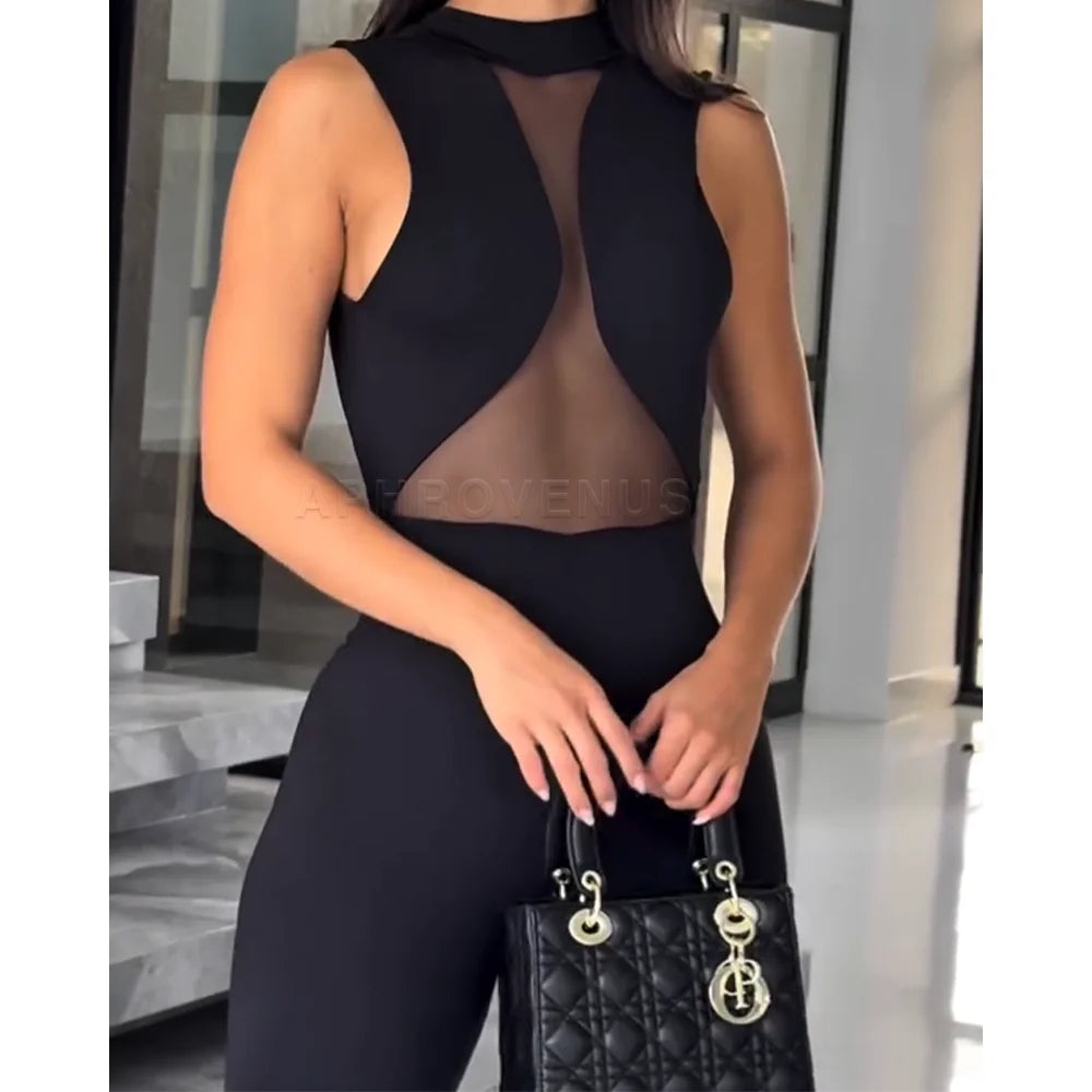 Mesh Matching Sets Hollow-Out Lace Panel High Waist — Black | KIMLUD