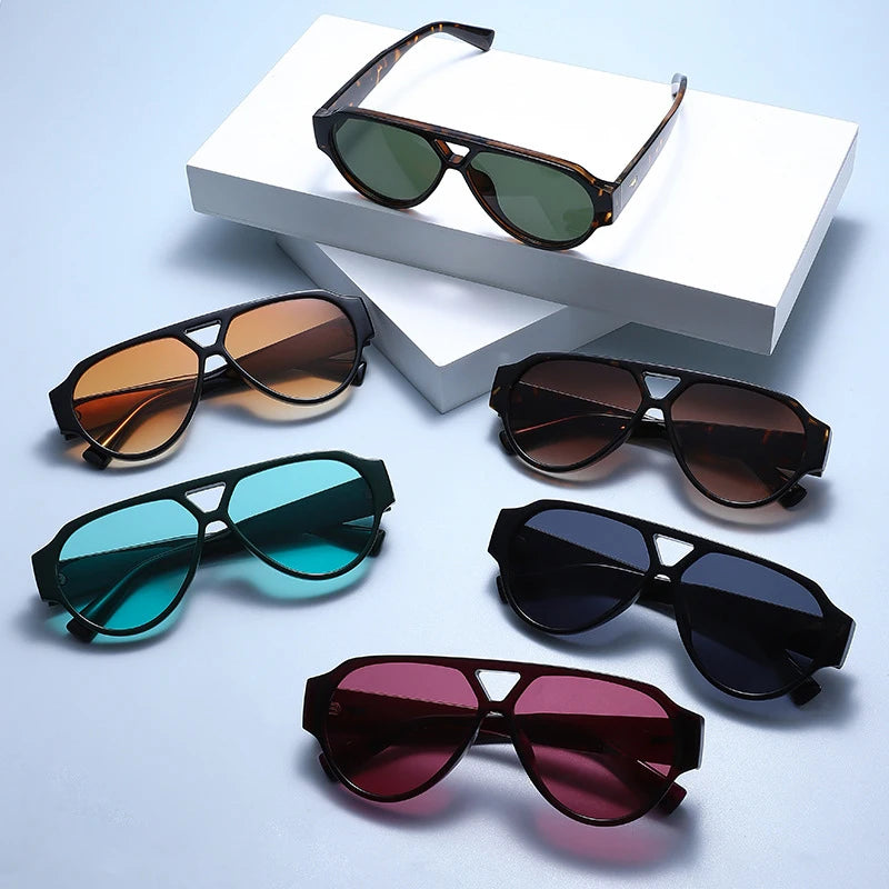Oversized Pilot Sunglasses Double Bridges — Red And Green | KIMLUD