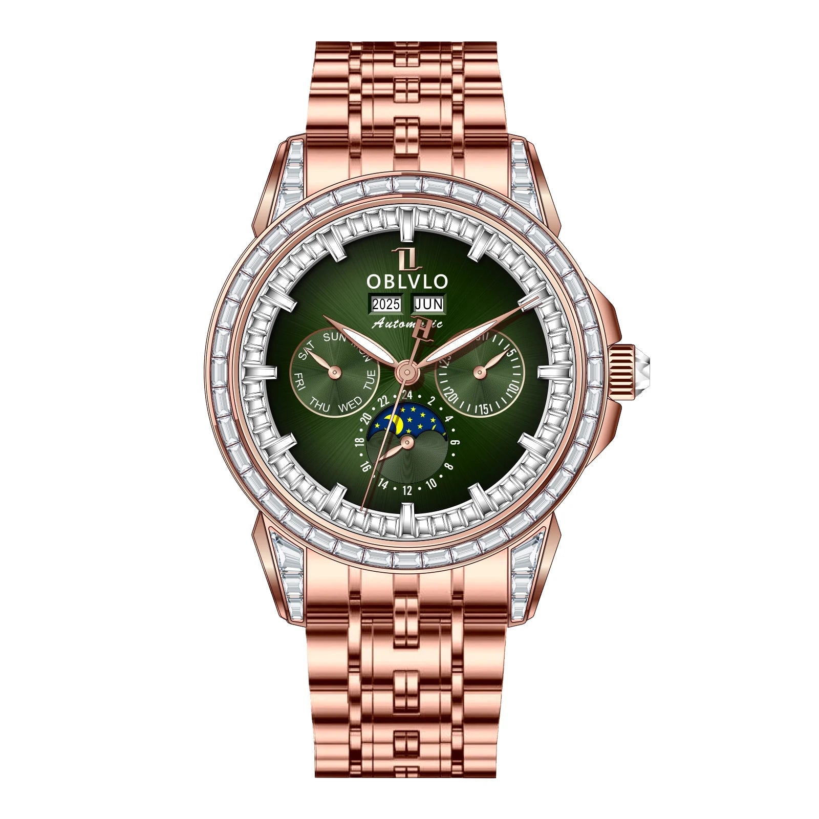 Moonphase Automatic Leather Strap Watch Complete Calendar — Red | KIMLUD