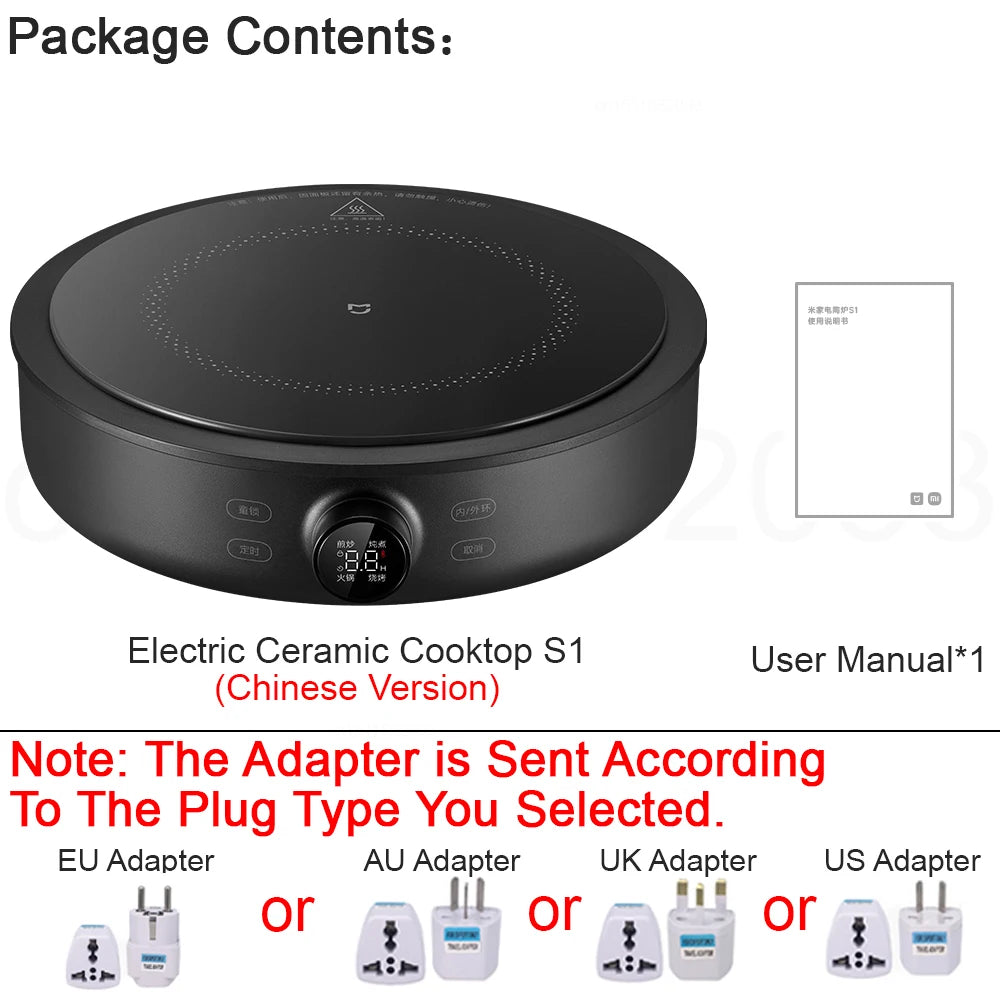 MIJIA Electric Ceramic Cooktop,2200W Induction Cooker,10‑Level Power With Child Safety Lock,Timer,CN Version With Adapter