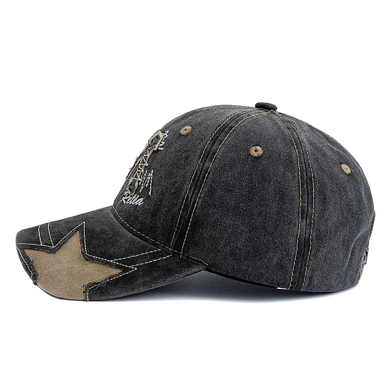 New Style Unisex Retro Baseball Cap M Letter Embroidery Dad Hat Star shaped Style Women And Men Outdoor Washed Cotton Cap