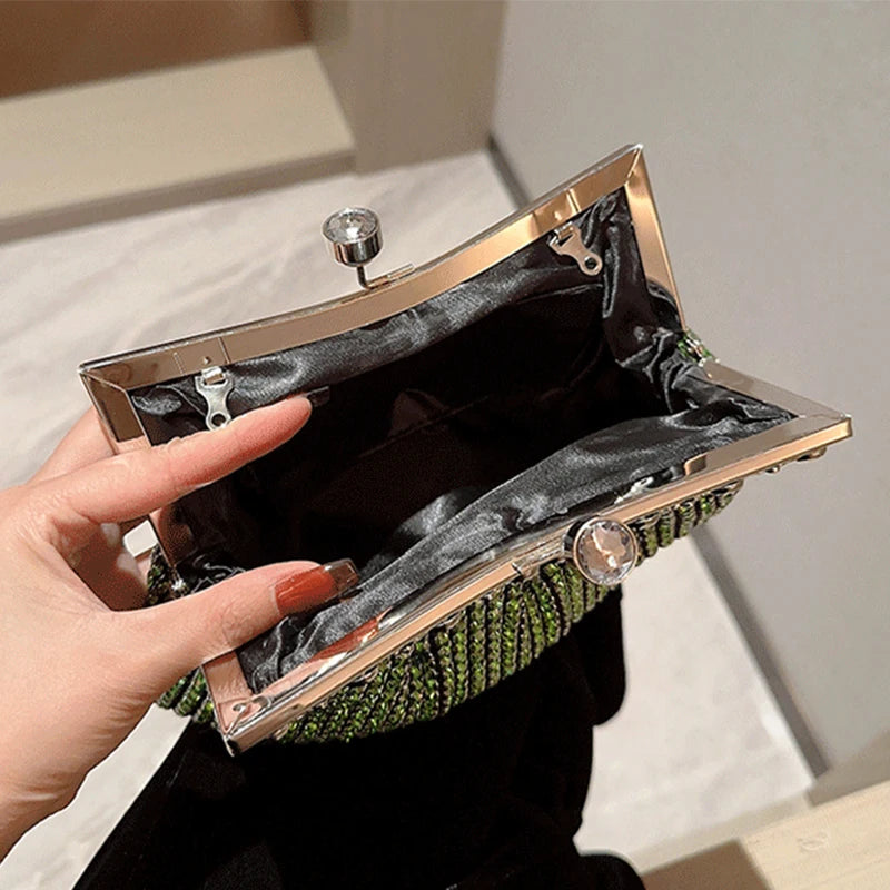 Crystal-Embellished Rhinestone Evening Clutch — Silver | KIMLUD