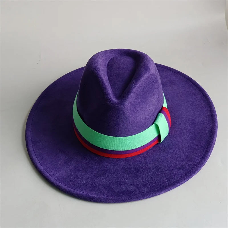 Suede Fedora Hat Wide Brim — Grayish Brown | KIMLUD