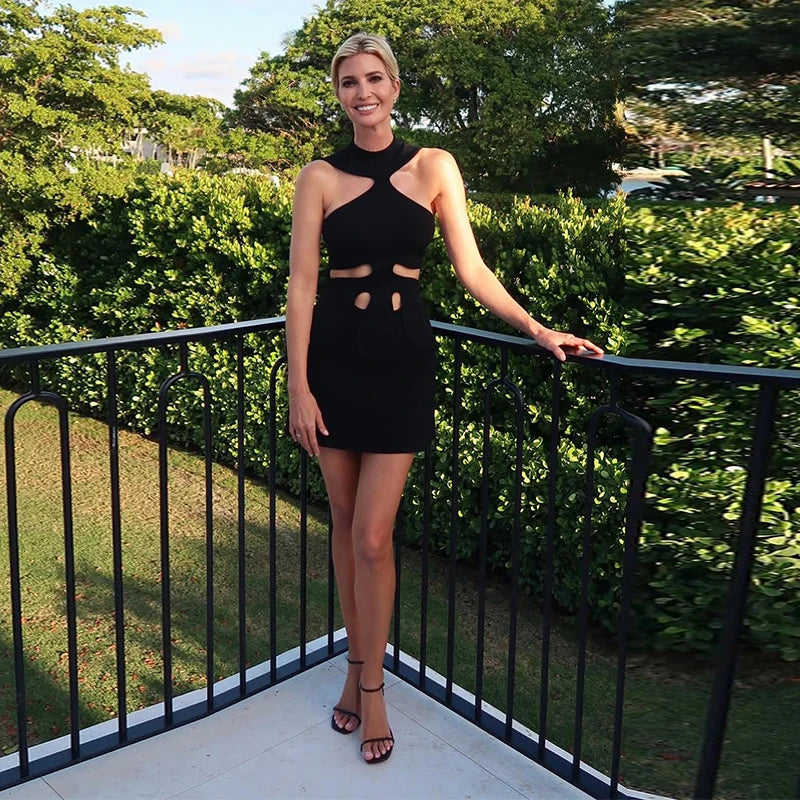 Elegant Halter Women's Dress Sleeveless Hollow Out Hip Package Lady Mini Dresses 2026 Spring Summer Chic Female Robe Holiday