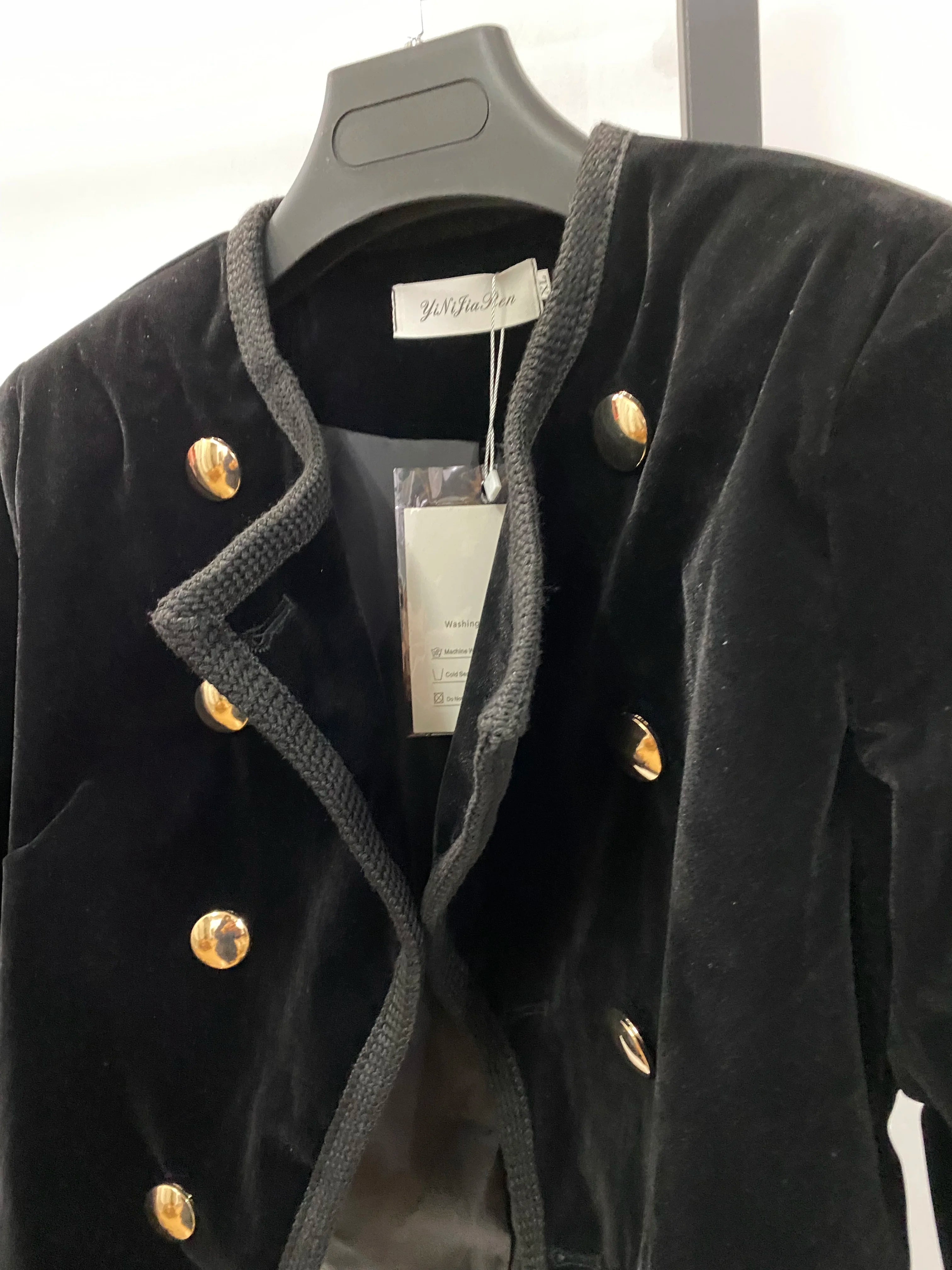 Women Short Jacket Coat Autumn Winter Double Breasted Suit Female Velvet Black Slim Outwear