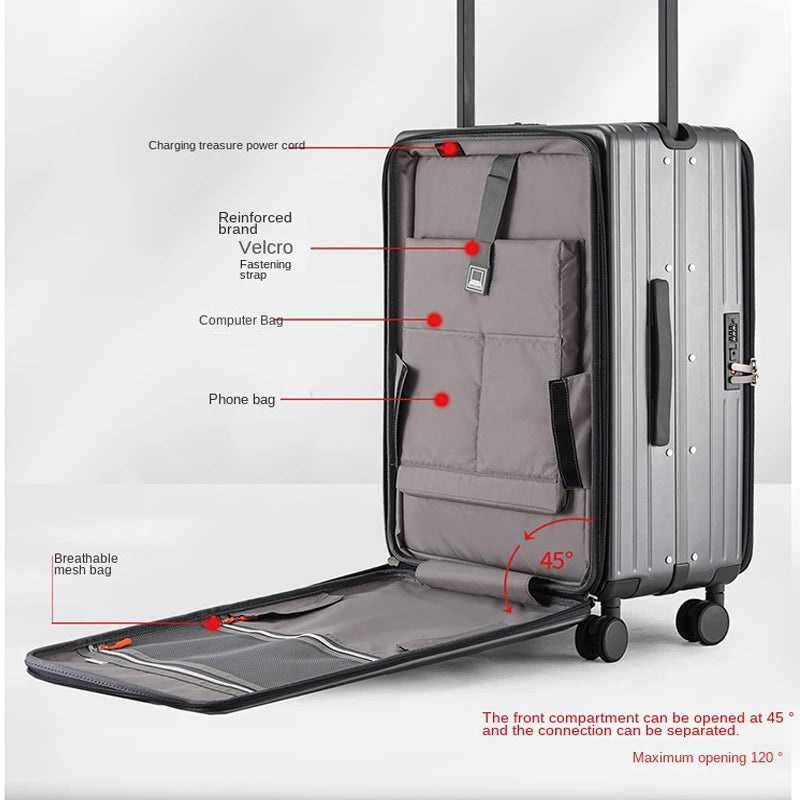 Suitcases Wide Handle Front Opening ABS — Black | KIMLUD
