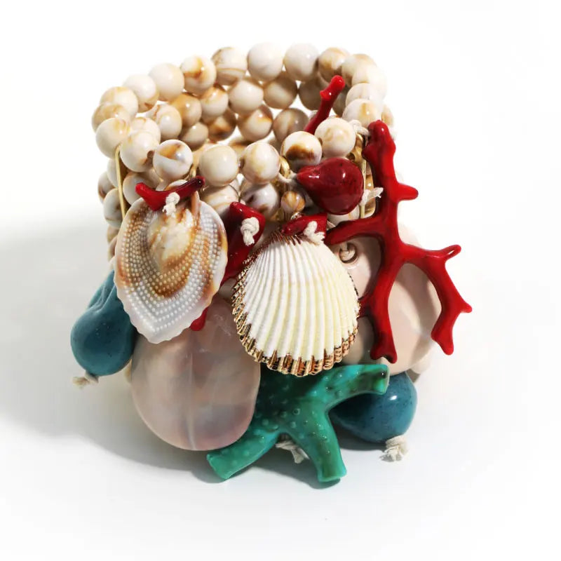 Shell Beaded Multi-layer Bracelet Set — Multicolor | KIMLUD