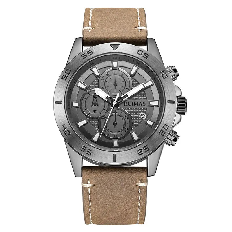 Premium Leather Strap Chronograph Watch — Black | KIMLUD