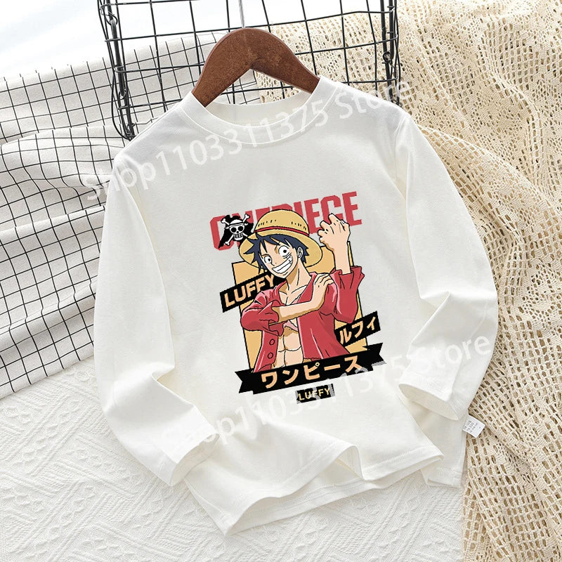 One Piece Children T-shirt Long Sleeve Children Clothing Fashion Hip Hop Round Neck Cotton Toddler Summer Cartoon Anime Toddler
