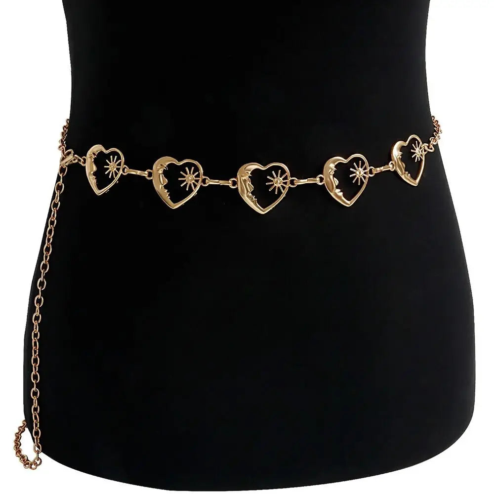 Punk Hip Hop Style Waist Chain Sun Moon Star — Silver | KIMLUD