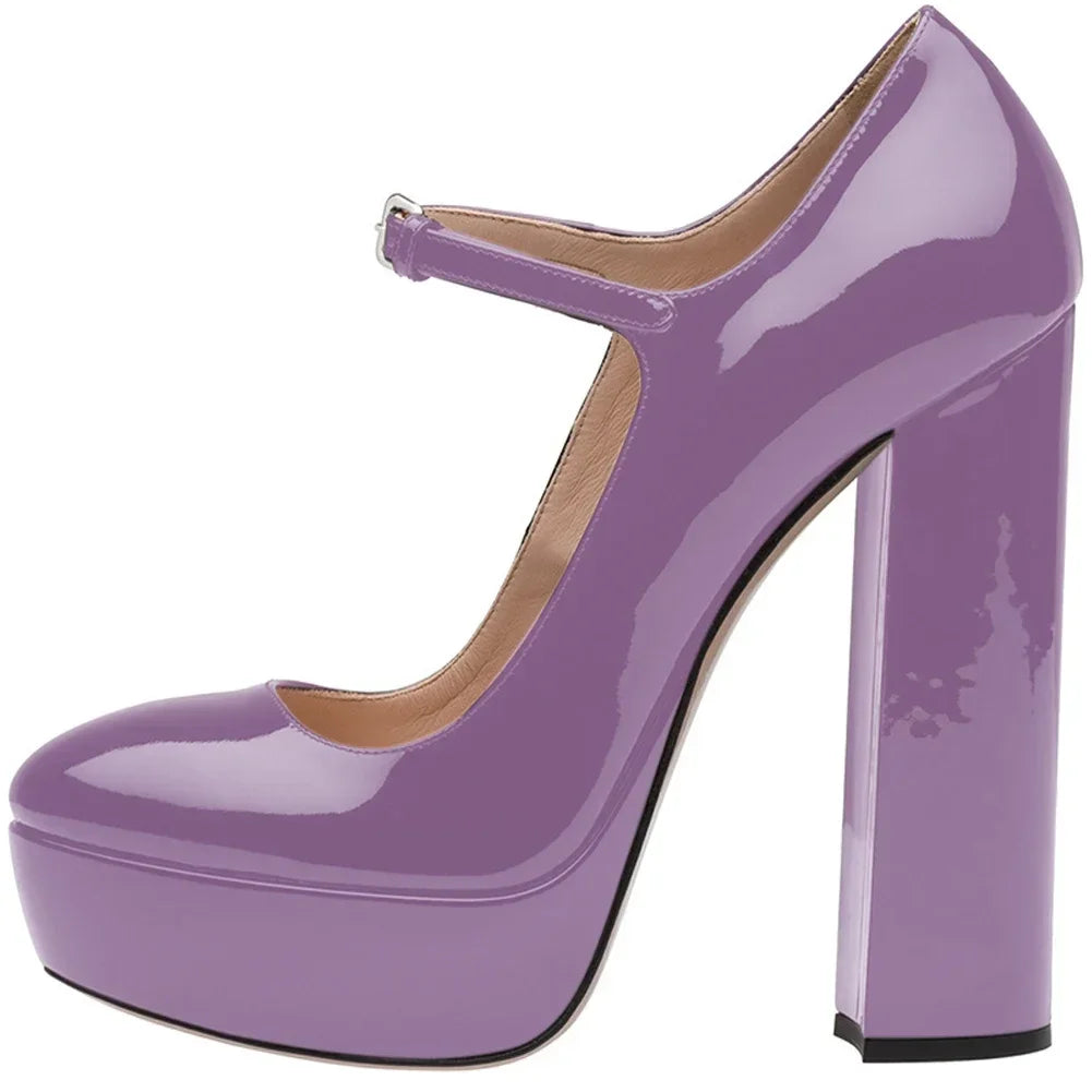 Pumps – Platform Buckle Strap – Square Heel – Plus Size | KIMLUD
